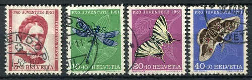 Schweiz 1951 Mi. 561-563, 565 gebraucht 100% Pro Juventute, Insekten, Schmetterlinge