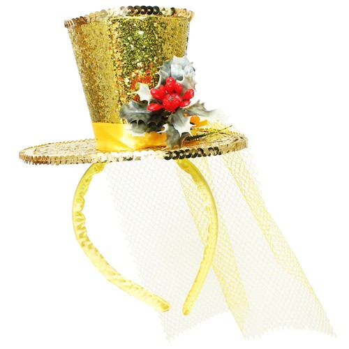 LADIES GOLD MINI GLITTER TOP HAT 