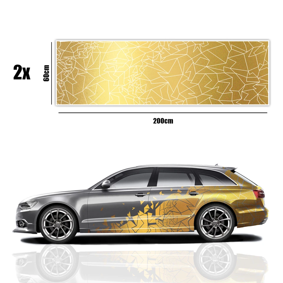 2er Set Auto Aufkleber Mosaik Scherben 200x60cm Geometrisch KX074 Gold - Bild 3 von 4
