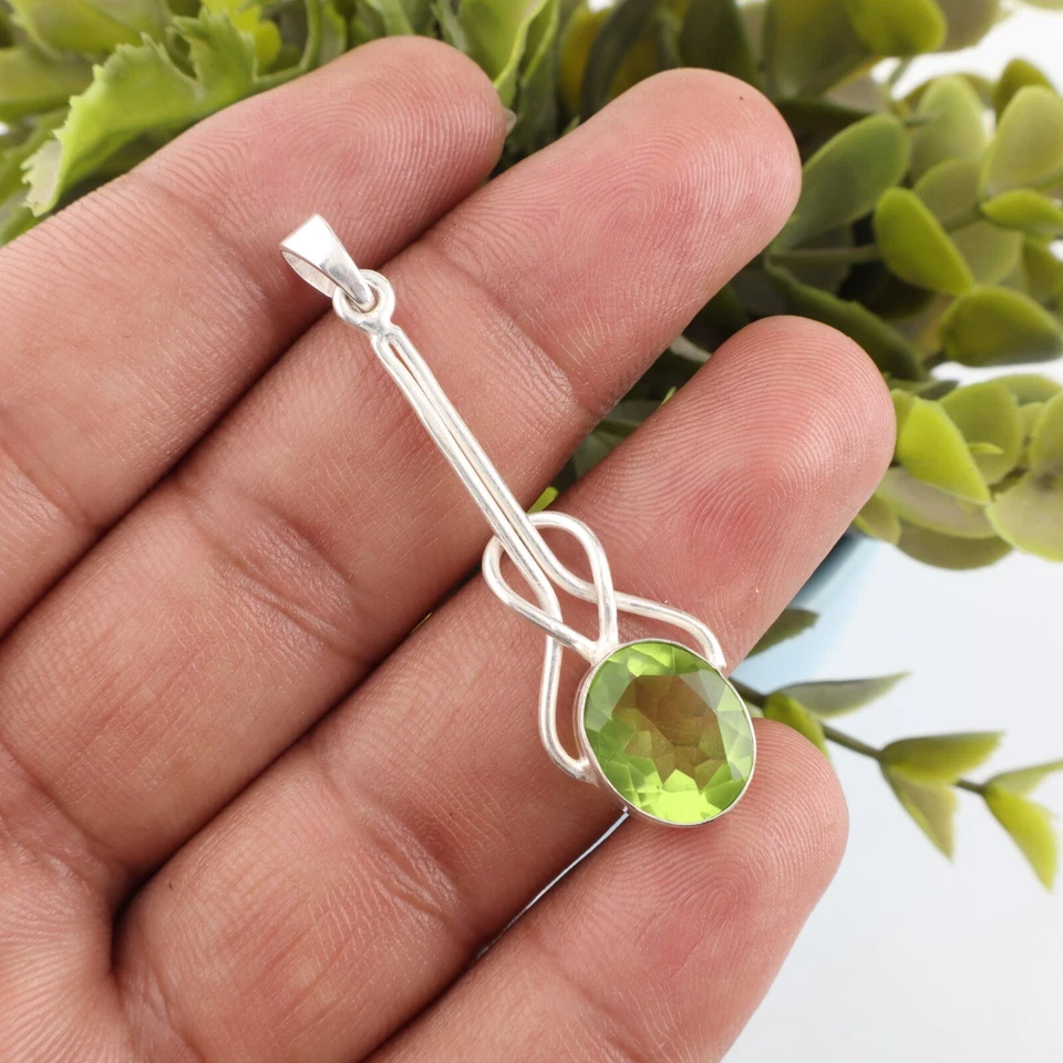 Colgante de plata de ley 925 con piedras preciosas de peridoto verde hecho a mano increíble joyería regalo Foto 4 de 4