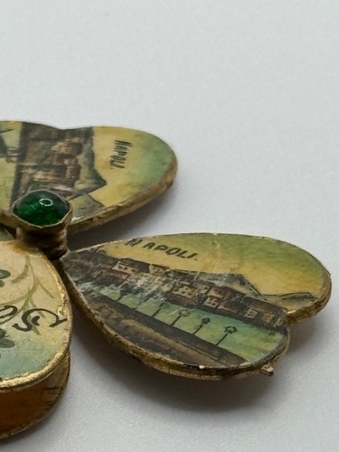 Antique Enamel Souvenir Naples Italy Napoli Travel 4 Leaf Clover Opening Charm - Picture 10 of 15