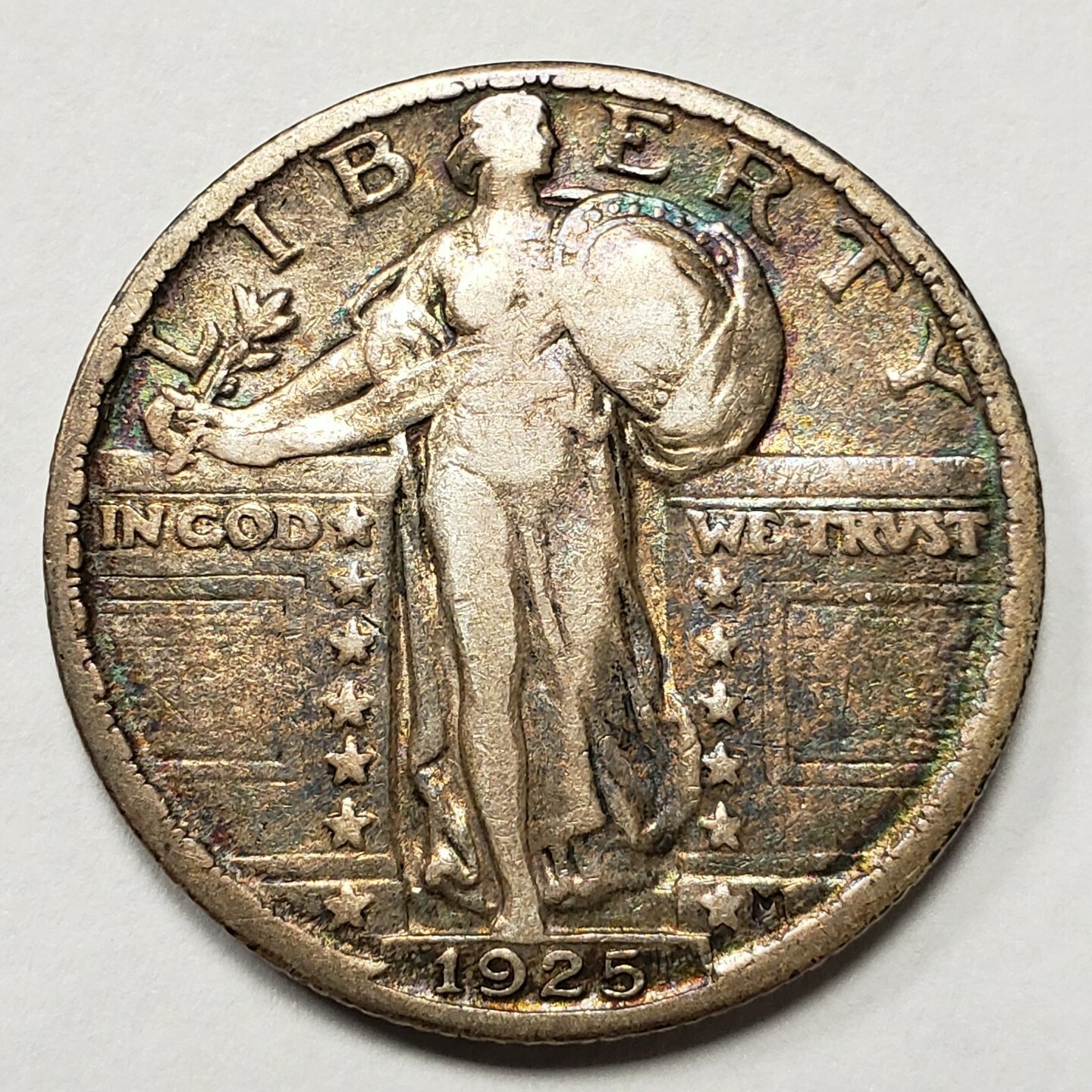 1925 25c Standing Liberty Silver Quarter VF Color Toning Value Coin