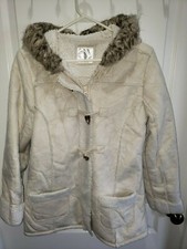 JUSTICE girls LONG WINTER COAT W/HOOD fleece lining size 18 TOGGLE BUTTONS WARM 