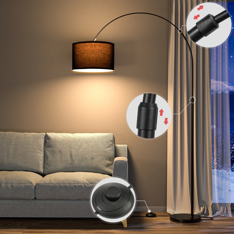 Bogenlampe Bogenleuchte Stehlampe Stoff beige Design E27 Stoffschirm Stehleuchte - Bild 3 von 4