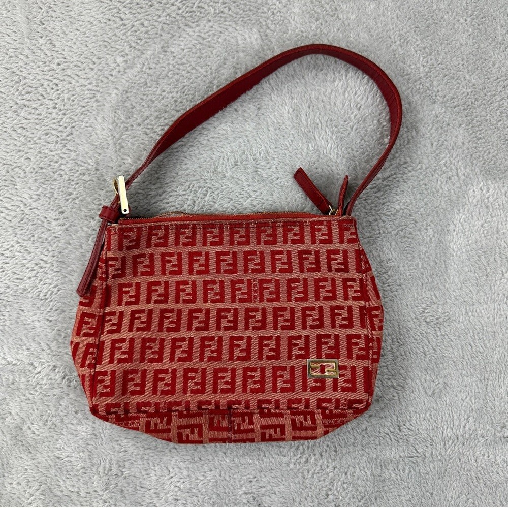 Fendi Zucchino Pochette Authentic Red Canvas Read the Description Please
