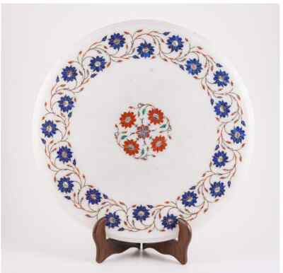 18'' White Marble Table Top Coffee Center Inlay pietra dura Mosaic Home Decor h2