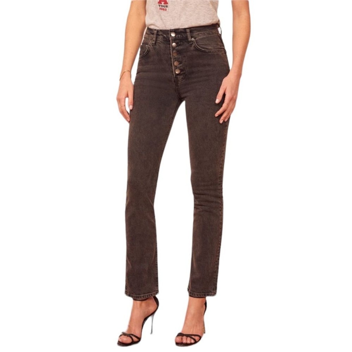 Reformation Liza High Straight Button Fly Jeans Yuma Washed Black