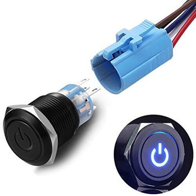19mm 3/4'' Metal Latching Pushbutton Switch 12v Power Symbol Led 1no1nc Spdt On/o
