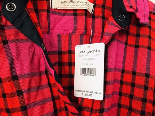 Free People Pacific Dawn long sleeve red combo plaid shirt NWT size XS $118.00 - Picture 3 of 7