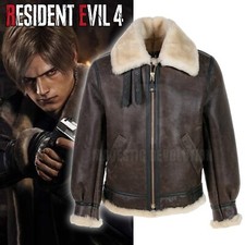 Leon Kennedy Leather Jacket Resident Evil 4 Bomber Cosplay Men Sheepskin Jacket