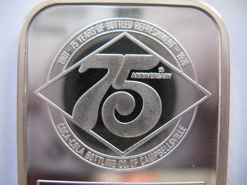 1-OZ..SILVER .999 RARE (CAMPBELLSVILLE KY.) COCA COLA 75TH ANNIVERSARY BAR+GOLD - Picture 6 of 10