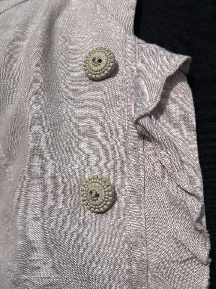 Y2K Beige Linen Blend Military Style Ruffle Blazer 3/4 Sleeves Size Medium - Image 2 of 4