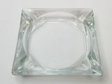 Vintage Ashtray MCM 3.5 inch Square Tabletop Bar Clear Glass Cigarette 4 Slot