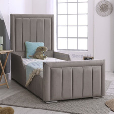 Orthopedic Panel Kids Bed Frame Plush Velvet Upholstered Gas Lift Storage 2FT6