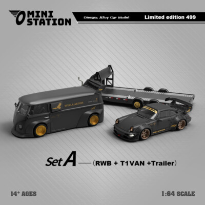 1/64 mini station T1 rwb 964 モンスター　セット 1/64 Mini Station Volkswagen T1 Van Monster + Porsche RWB