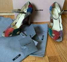 Miu Miu vintage suede high heel ankle strap pumps shoes 35.5 5.5 EUC IN BOX