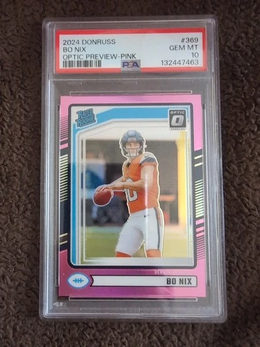 2024 Panini Rated Rookie Bo Nix #369 Optic Preview Pink Prizm (RC) PSA 10 GEM MT
