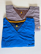 Lot of 2 Carhartt Men s V-Neck Scrubs Large - Blue Force Gray Ripstop - Flawed