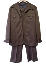 Vtg 70s Sears Leisure Life Brown Polyester Leisure Suit 40L Disco Mint   Button