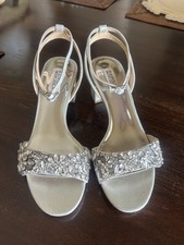 Badgley Mischka Silver Rhinestone Sandals Heels Size 9 Ankle Strap NWOT