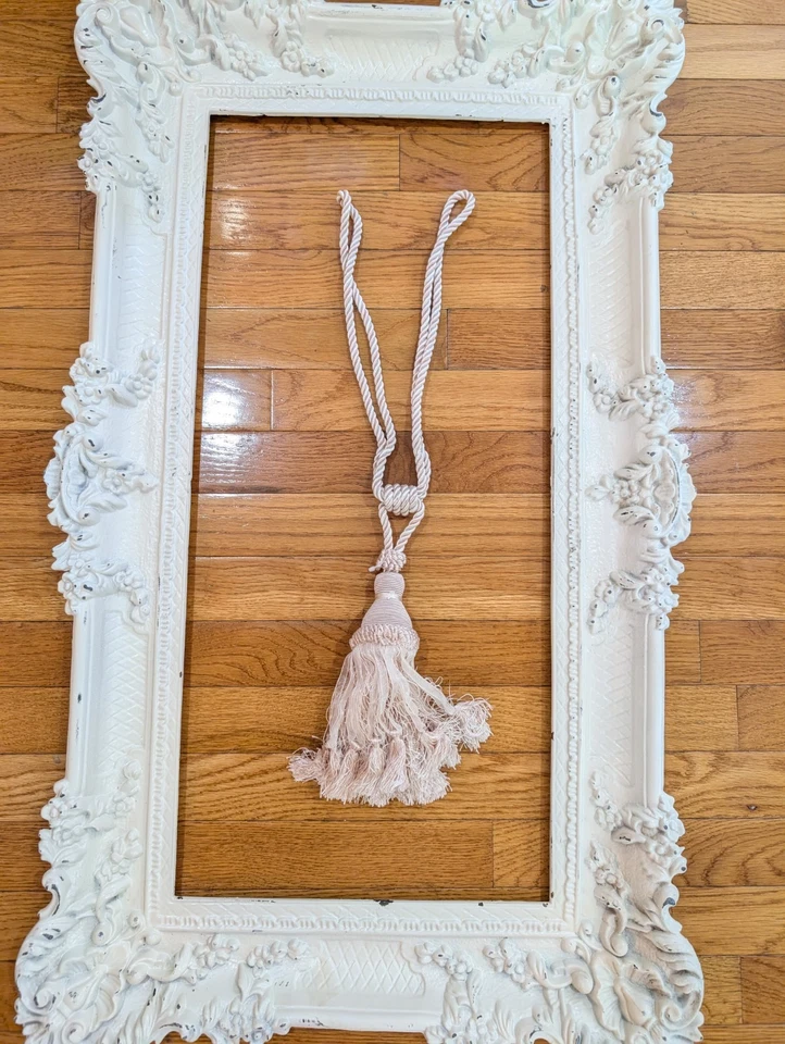 Большая винтажная французская мебель кисточка для ключей 7 дюймов - светло-розовая - витая веревочная бахрома - Изображение 4 из 4