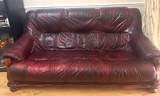 Retro Brown Leather 3-Seater Sofa Couch, Solid Pattern, 190x95x85cm