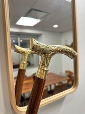 Vintage Wooden Walking Stick Handmade Carved Cane Men Women Derby Brass Handle