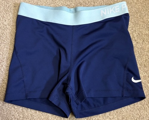 NIKE PRO Women’s Size Medium Inseam 3" Compression Shorts Navy Blue Light Blue