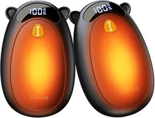 Electric Hand Warmers Rechargeable, Cute Bear Design, LED Small, Black