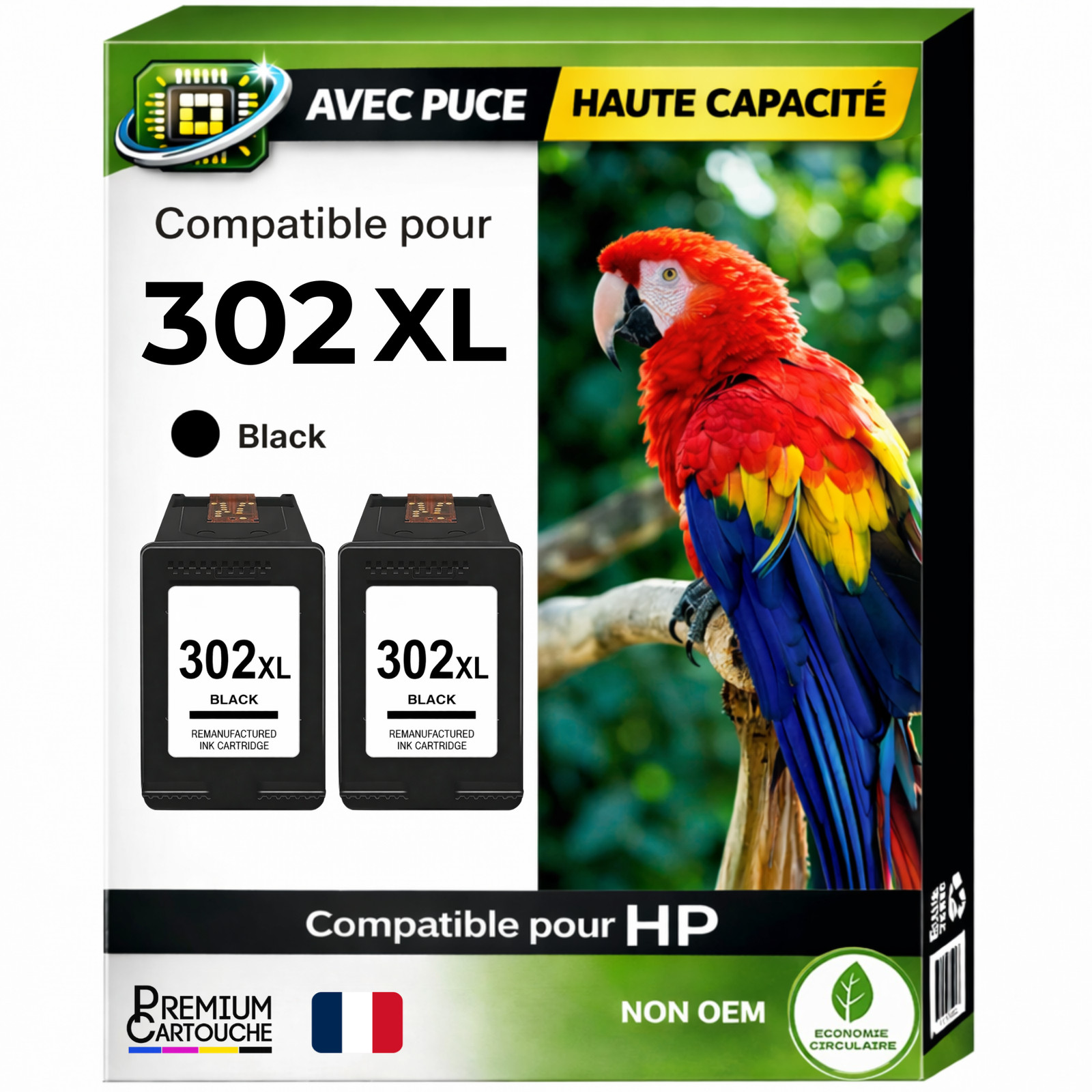 Cartouche HP 302XL noir pack de 2 de rechange haute autonomie encre imprimante