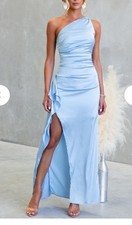 NEW TIGERMIST BLUE ONE SHOULDER SATIN MAXI EVENING FORMAL DRESS 10