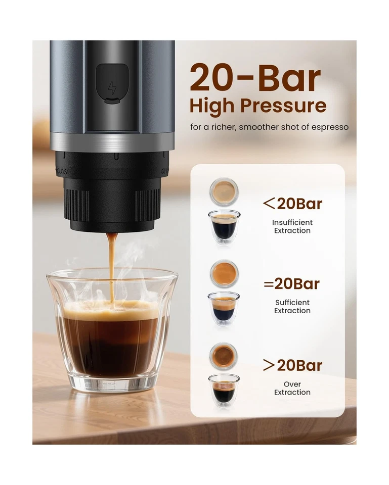 Cafetera de café espresso portátil, máquina de café espresso eléctrica de 20 bares para viajar... Envío rápido Foto 2 de 4