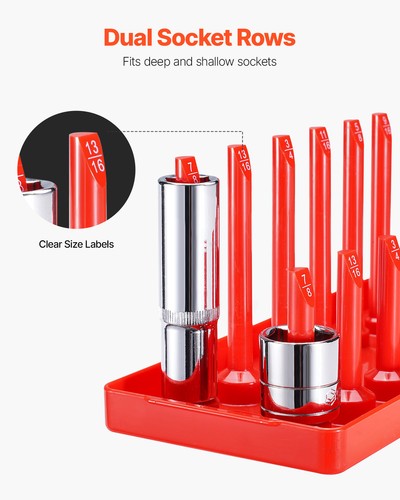 VEVOR Socket Organizer Set 8PCS High-Rod Socket Tray Black & Red for Metric SAE - Picture 5 of 12