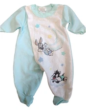 Vintage 90s Baby Looney Tunes Bugs Bunny Sylvester Baby One Piece Romper 6-12M