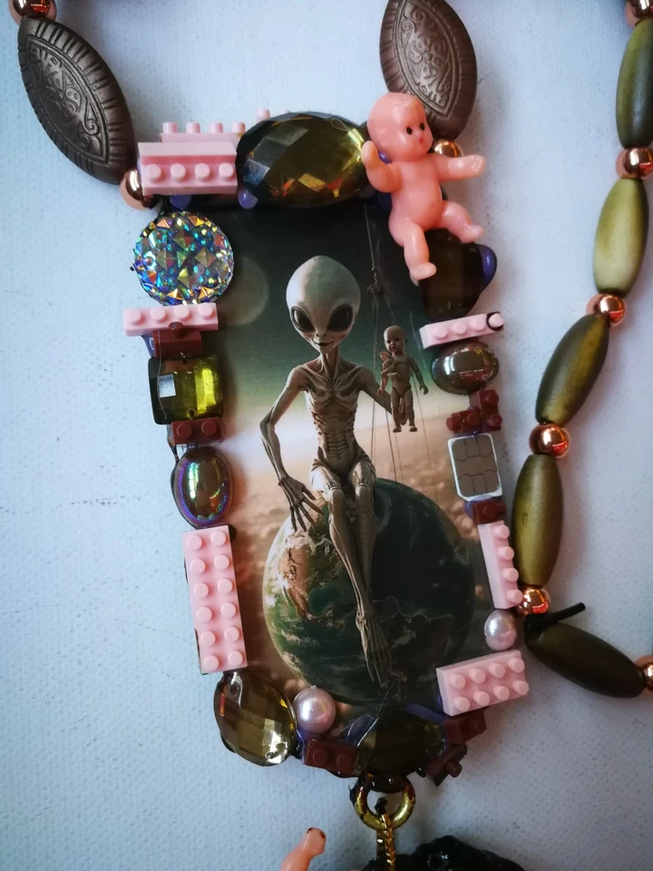 Alien Fantasy Jewelry Pendant Avant-garde Futuristic Necklace Planetary Amulet 2 - Image 2 of 4