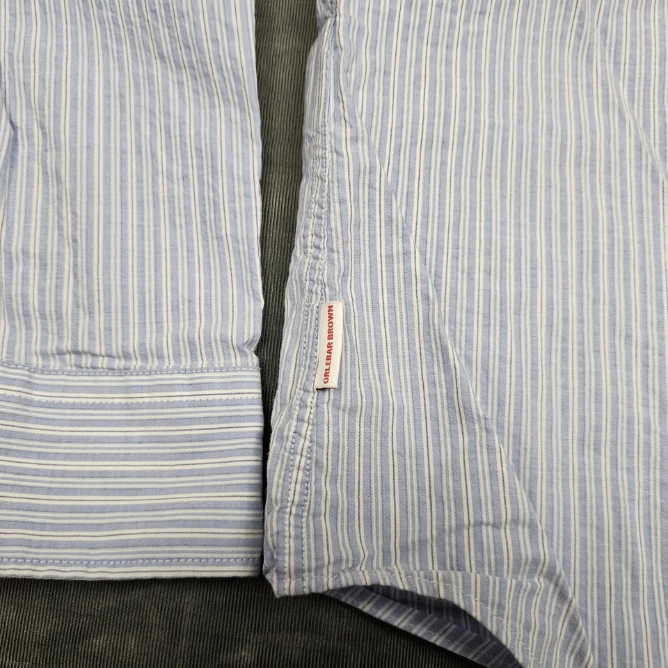 Camisa Orlebar Marrón Para Hombre Mediana Azul Blanco Rayas Abotonadas Manga Larga Algodón Foto 4 de 4