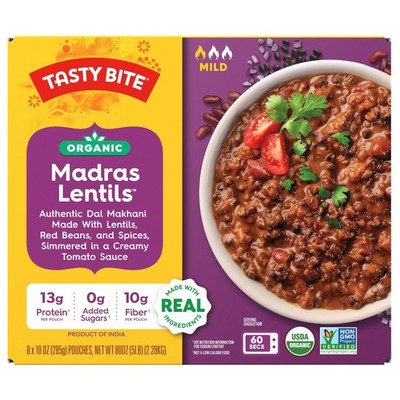 Tasty Bite Organic Madras Lentils, 8-Pouches (10 oz each), 5 lbs Total