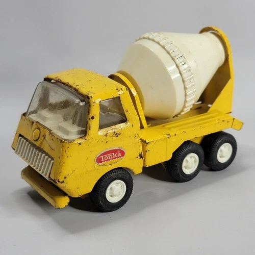 Tonka Cement Mixer Yellow White Tin Toy 5" Metal Truck Collectible Vintage