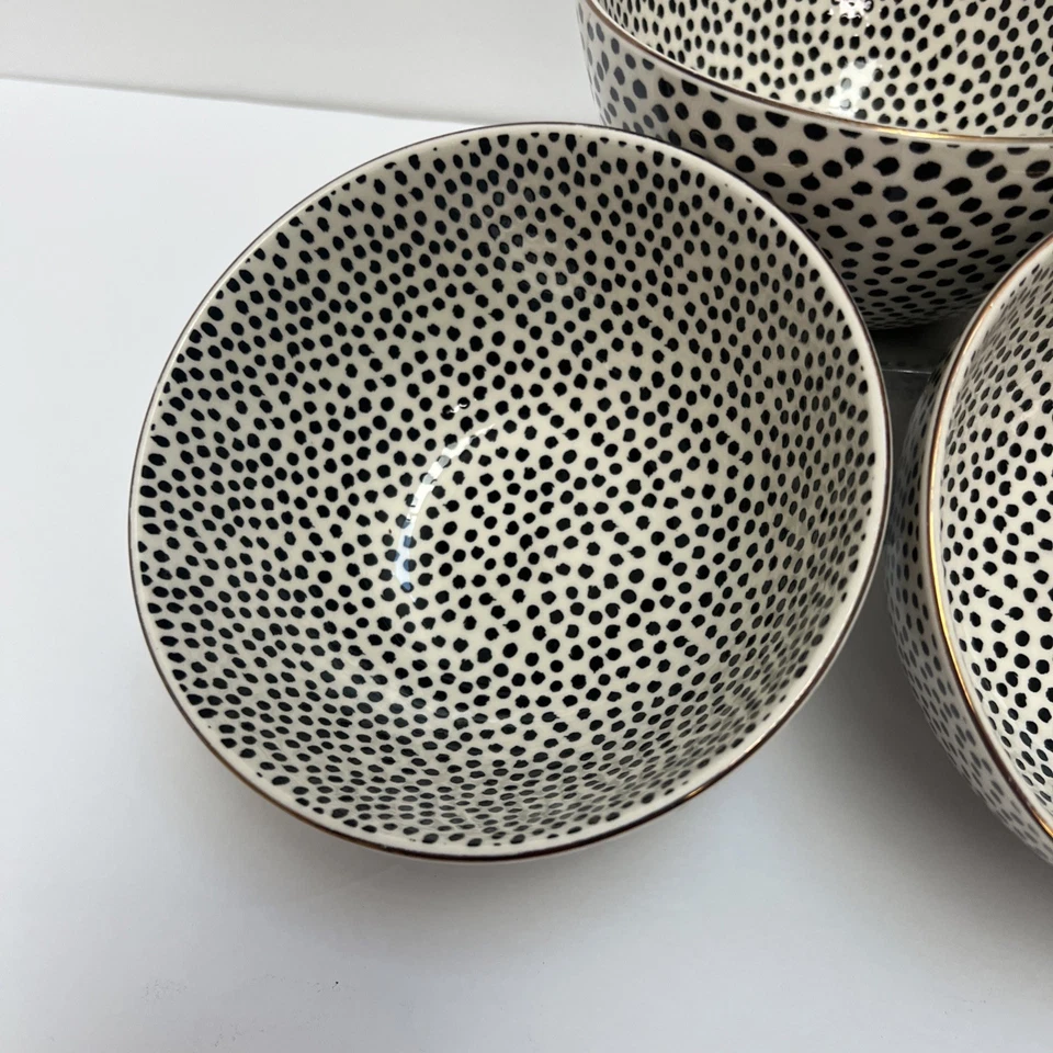 Conjunto de 3, 6" tigela de cereais, tomilho e coleção de pontos de mesa, aro de ouro preto/branco - Imagem 3 de 4