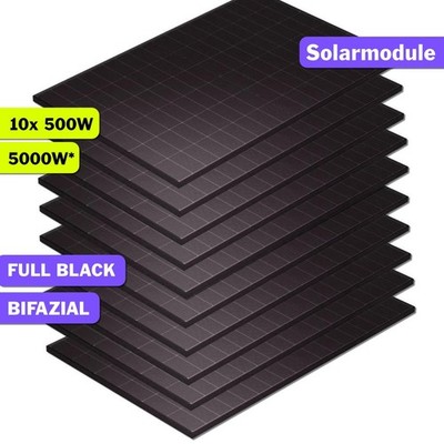 10x500Wp SunPro Photovoltaik Solarmodul Bifazial Glas-Glas Full Black Solarpanel