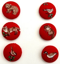 Set of 6 Animal & Birds Fabric Buttons