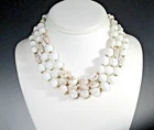 Vintage Alice Caviness White & Gold Milk Glass 3 Strand Fluted Bead Necklace
