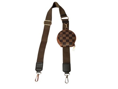 Brown & Black Replacement Crossbody Strap & Brown Check Coin Case Unisex NWT