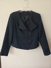 Banana Republic Tweed Jacket Size 8 Classic Cropped Asymmetrical Zipper Blk Blue