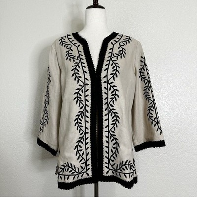 NWT Linea 100% Linen Embroidered One Button 3/4 Sleeves Blazer Jacket, Sz Medium