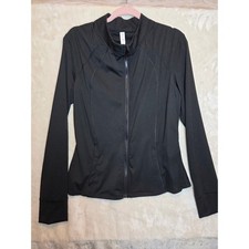 Womens Black Full Zip Athletic Track Jacket Thumbhole Cuffs Size L Athleisure