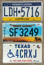 Lot of 3 expired license plate plates - Pennsylvania + North Dakota + Texas