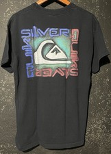 VTG Quicksilver Black Tee Surf Skate 90s Made In USA Logo Size Large Faded Blk