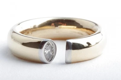 Designer Ring Diamant Navette Marquise Schliff 0,18ct 750 Gelbgold Platin 56 - - Bild 1 von 4