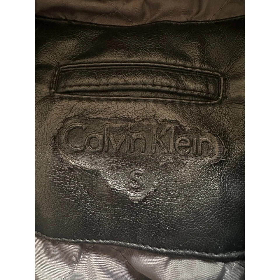 Calvin Klein Men's Faux Leather Moto Jacket Hooded Full Zip Black Size Small - Image 2 of 4